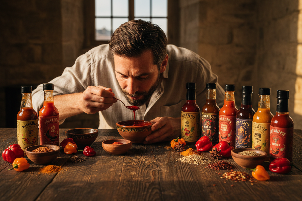 Artisan goûtant des sauces